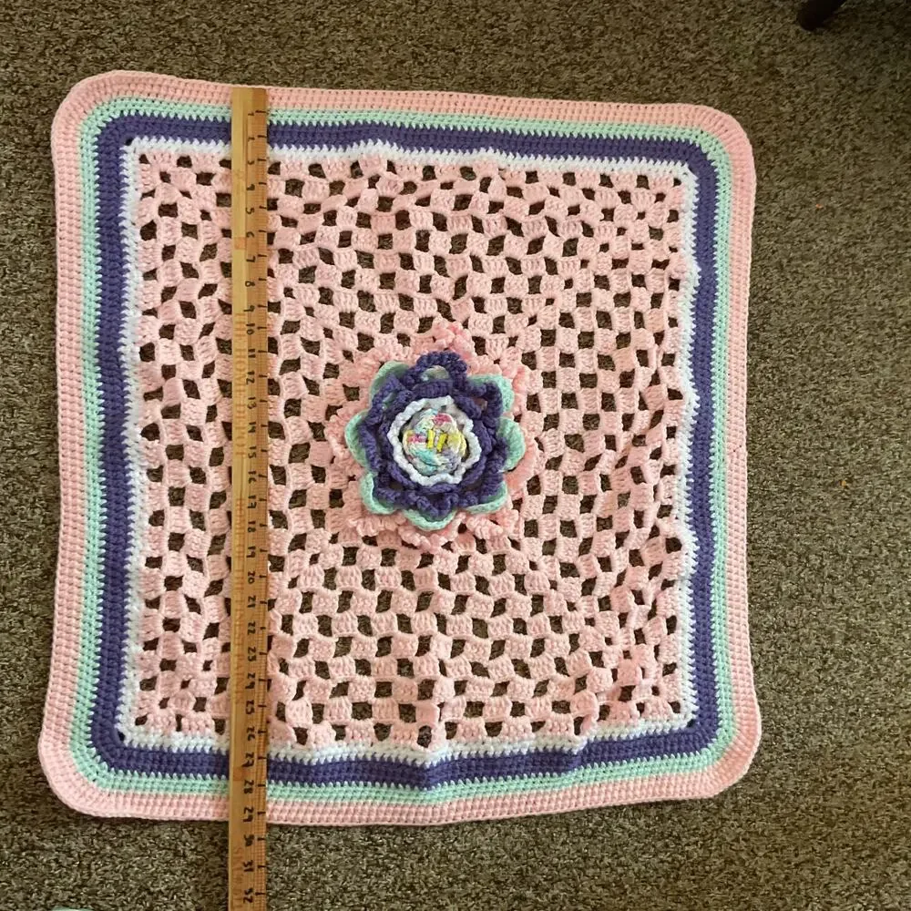 Handmade Crochet Baby Blanket Pink Pastel Flower Granny Square 29x29
